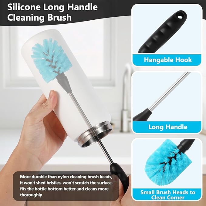 Water Bottle Cleaning Kit Compatible with Owala Bottle Brush and Straw Cleaner 3 Set Extra Long Handle Reusable