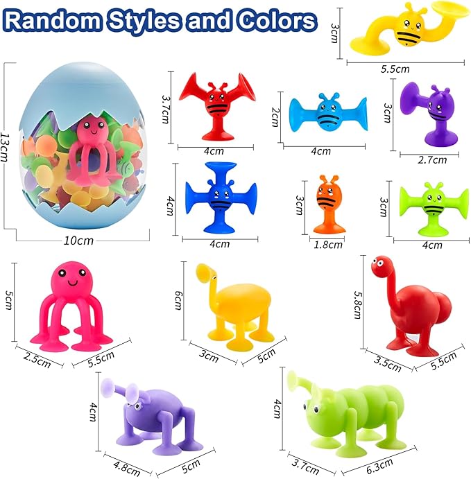 Suction Cup Bath Toys for Kid 40 PCS Silicone Animal Bathtub Toys for Kids Ages 4-8 Sensory Window Building Travel Toy Toddlers Age 3-5 with Eggshell Storage Summer Gift for 3 4 5 6 Year Olds Boy Girl