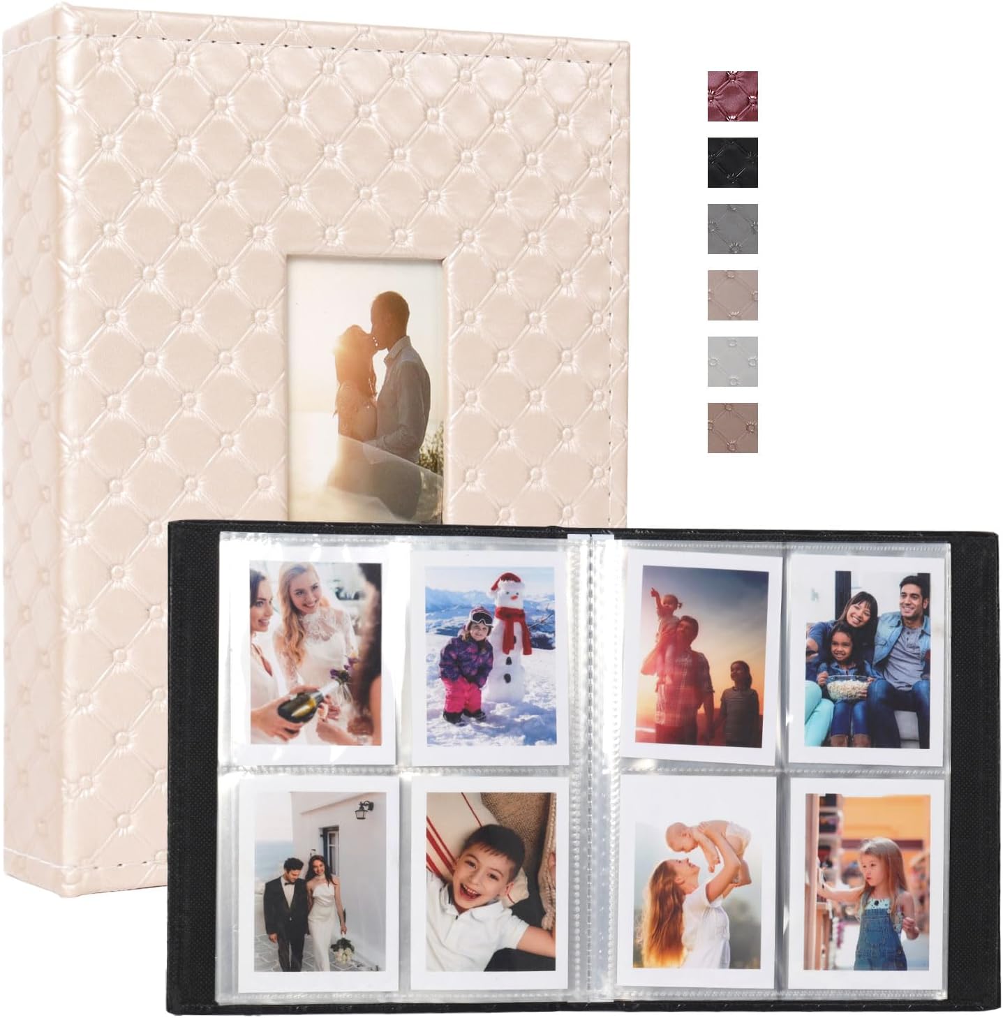 RECUTMS Polaroid Photo Album 208 Photos for Fujifilm Instax Mini Camera, 2x3 Inch Photo Album, Leather Cover with Window, for Instax Mini 12 11 9 40 90 8 7 Evo LiPlay Instant Camera (Champagne)