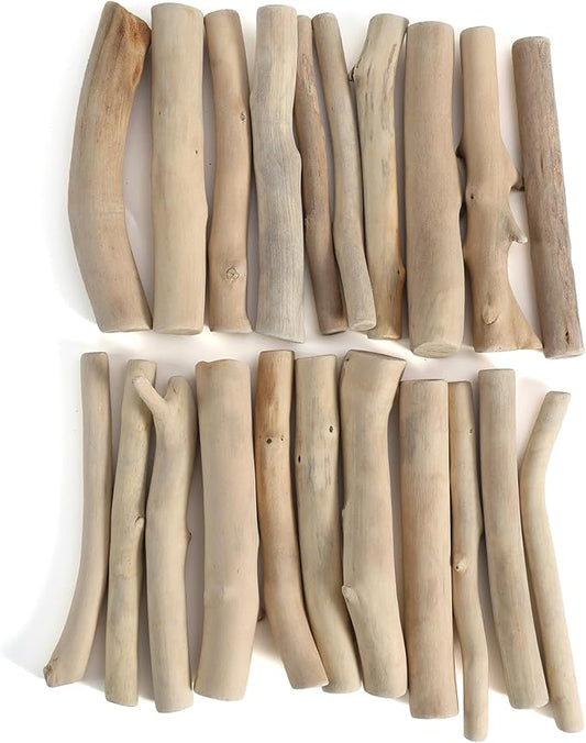 BYHER Driftwood for Crafts, 4.7 Inch Long 0.4-0.8 Inch in Diameter Driftwood Sticks for DIY Crafts Photo Props School Projects, Beach Wood Crafts Decor (20Pcs)