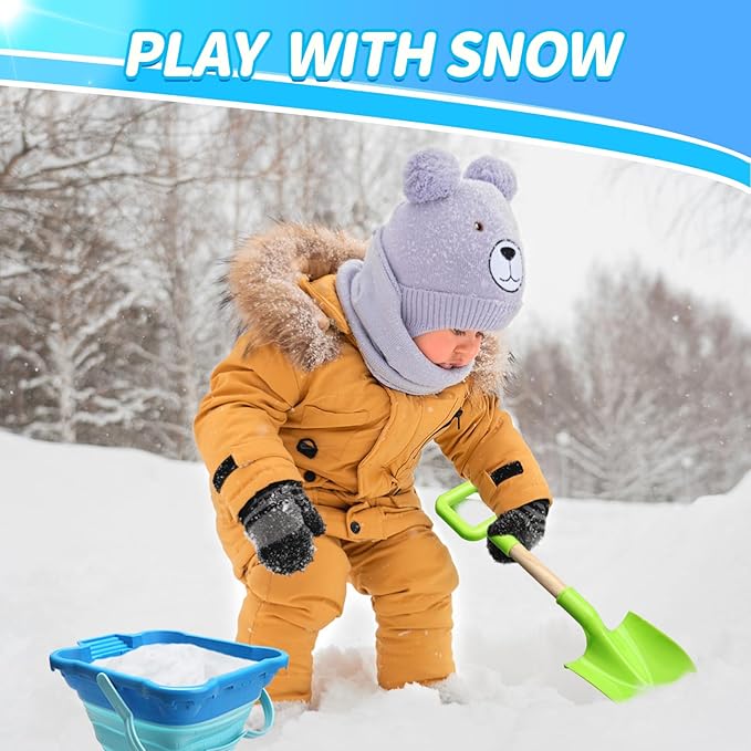 16" Beach Sand Shovels Toy for Kids, Garden Scoop Tool Kits, Sturdy Long Handheld Wooden Plastic Spade for Sand Digging, Summer Backyard (Blue Green)