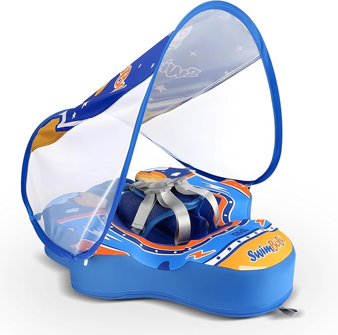 Baby Pool Float with Canopy,Non-Inflatable Infant Swim Float,Soft Skin-Friendly Fabric Material Pool Floats for Toddlers,Swimming Pool Toys for Boys and Girls