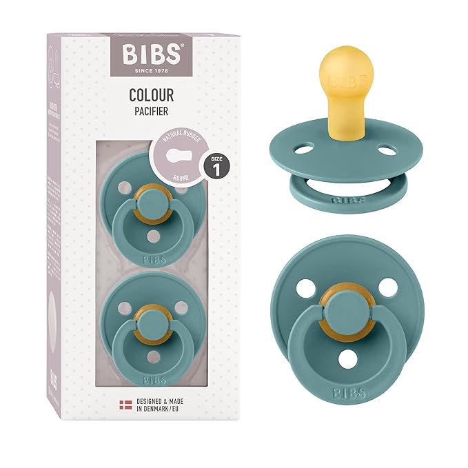 BIBS Pacifiers Colour Collection | Natural Rubber Baby Pacifier | Set of 2 BPA-Free Soothers | Made in Denmark | 0+ Months (Pack of 2) | Island Sea