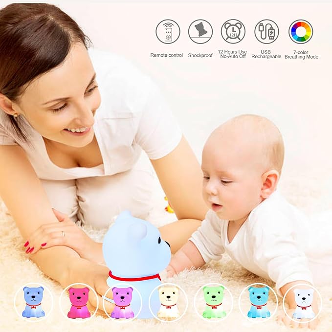 Tremdwoto Dog Night Light for Kids,Cute Colorful Night Light with Remote Baby Girl Squishy Night Lights Lamp Puppy Light Dimmable Nursery Lamp Nightlight Gift for Boys and Girls Kawaii Bedroom Decor
