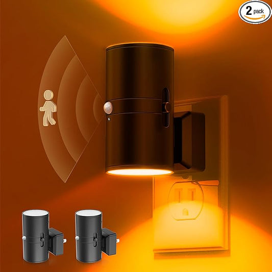 L LOHAS LED Motion Sensor Night Light, Amber Nightlights, [2 Pack] Motion Activated Nightlight, Dimmable Night Light, Yellow Nightlight, 0-100LM, Sleep Light for Bathroom Hallway Bedroom Stairway