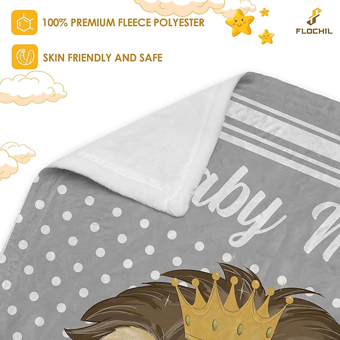 Personalized Baby Blankets, Custom Baby Blanket - Baby Blanket with Name for Boys, Best Gift for Baby, Newborn Elephants Flush Fleece (30x40) (Lion)