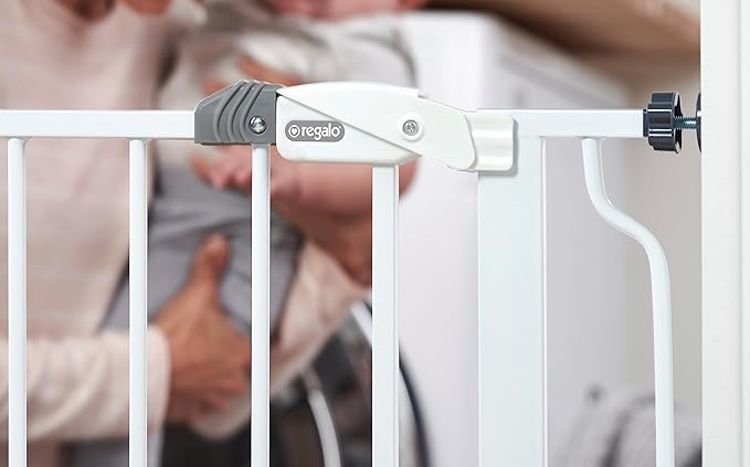 Regalo Easy Step Extra Tall Walk Thru Baby Gate, Includes 4-Inch Extension, and 4 Pack of Wall Cups and Mounting Kit, White