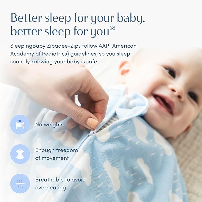 SleepingBaby Zipadee-Zip Transition Swaddle - Cozy Baby Swaddle Blanket with Zipper Convenience - Roomy Wearable Blanket for Easy Diaper Changes - Spring Showers, Medium (6-12 Month)