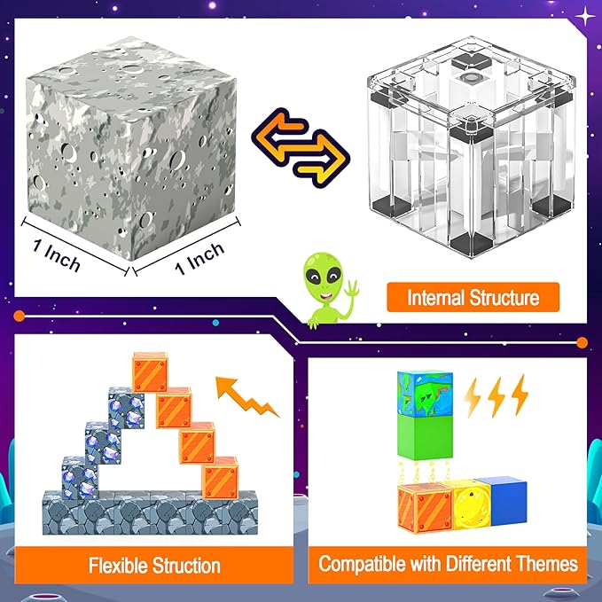 Magnetic Blocks Space Set, Build Mine Magnet World Set, Magnetic Tiles Building Toys for Boys & Girls Age 3-5 5-7, STEM Montessori Sensory Toys for Toddlers Gifts for 3+ Years Old