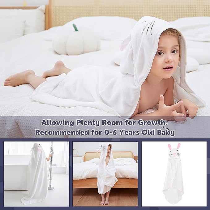 MICHLEY Animal Face Hooded Baby Towel Cotton Bathrobe for Boys Girls 0-6 Year White