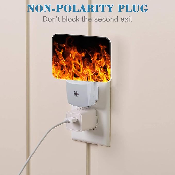 Burning Flame Plug in Night Lights, Fire Flames Nightlight Plug Into Wall Dusk to Dawn Sensor for Kid Girls Boys Women Men Bedroom, Hallway, Kitchen, Bathroom, Stairs Decor