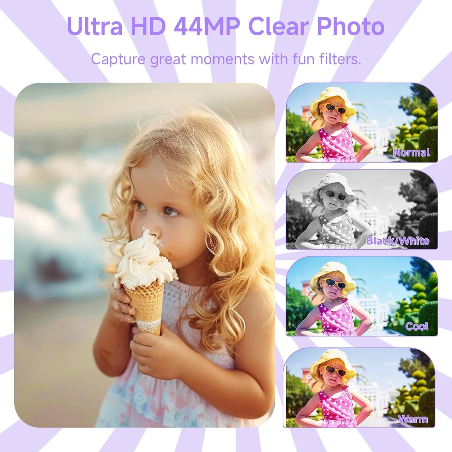 Digital Camera for Teens, FHD 4K 44MP Digital Camera Purple with 64GB SD Card 16X Digital Zoom, Cameras for Photography Compact Point and Shoot Camera for Teen Boys Girls Kids Camera Digital Purple