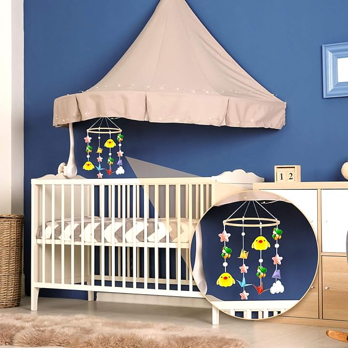 Baby Mobile DIY Kit - Nursery Wooden Frame Mobile Crib Bed Bell Ceiling Wind Chime Hanging DIY Frame Ornaments Handmade Kit Round Wind Bell for Infant Toys