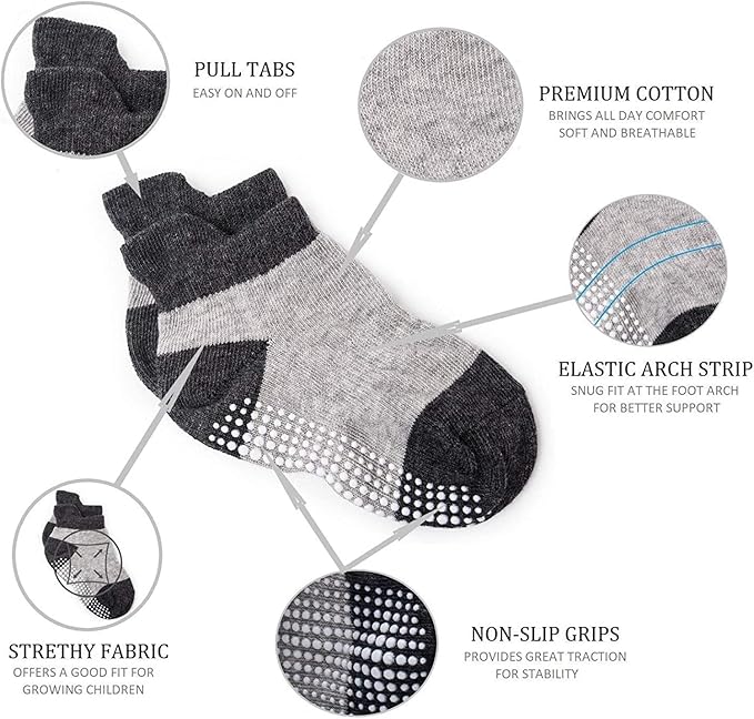 Zaples Baby Non Slip Grip Ankle Socks with Non Skid Soles for Infants Toddlers Kids Boys Girls