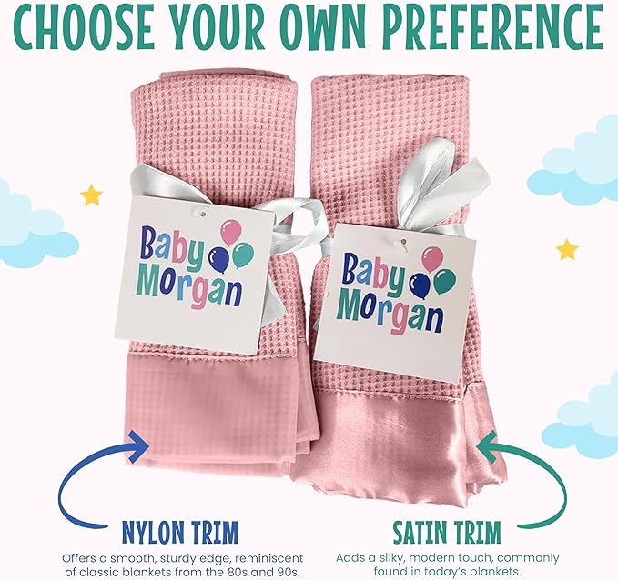 Blankets - Thermal Waffle Warm Baby Blanket for Crib - Soft and Cozy Baby Crib Blanket for Nursery, Stroller, or Naptime Comfort - Ideal Shower Gift - Pink, Satin Trim (36" x 50")