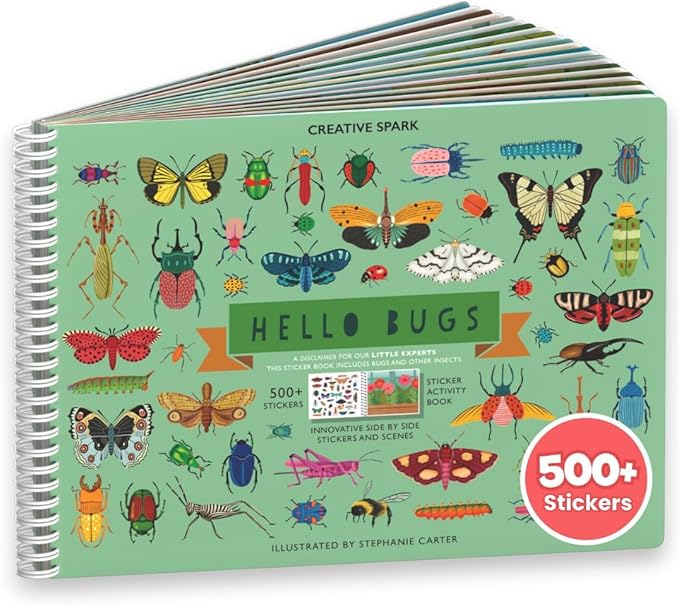 Cupkin Hello Bugs Sticker Book Activity for Kids, Toddler Airplane Travel Essentials, 500+ Bugs Stickers for Kids + 12 Scenes + 12 Coloring Book Pages, Bug Lover Gift, Children's Crafts Ages 2-8