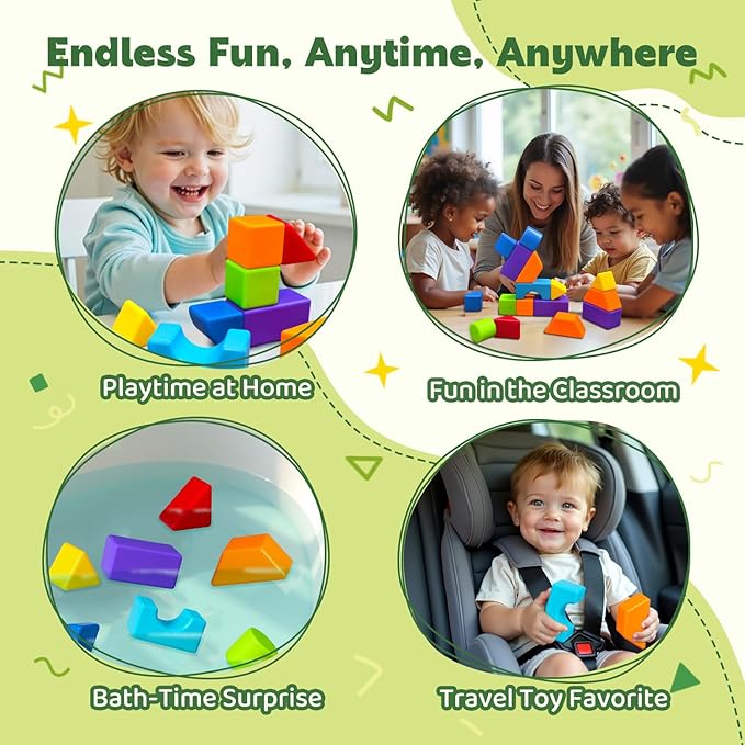 Magnetic Blocks, Large Building Blocks for Toddlers 1-3, Multi-Shape 3D Stacking Blocks Set, Montessori Learning Sensory Magnet Toys for Boys Girls, Kids Gift (14pcs)