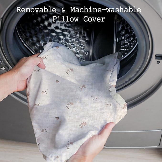 Little Grape Land Nursing Pillow, Soft 100% Cotton Breastfeeding Pillow with Breathable Muslin Cotton Removable Cover, Fog Flower Breast Feeding Pillows for Babies 0-12 Months with Protective Zipper