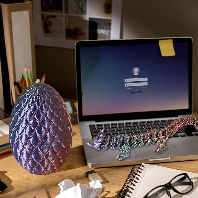 Large Dragon Eggs with Dragon Inside, 3D Printed Surprise Funny Gifts for Kids, Articulated Dragon Fidget Toys for Adults, Executive Desk Toys Office Room Décor (Gradient Blue-Green-Brown)
