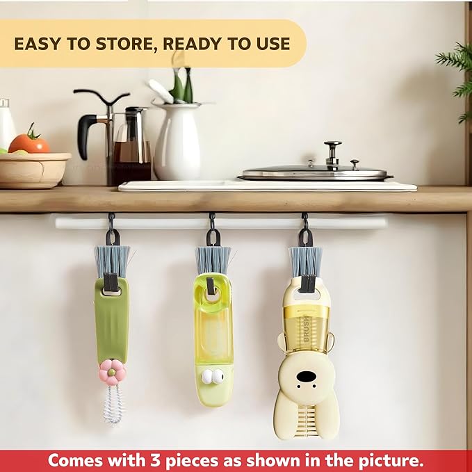 Cup Lid Cleaning Brush, 3 in 1 Cup Cleaner Brush New Multifunctional Lid Cleaner Lid Brush Cleaning Tool Multipurpose Bottle Gap Cleaner Brush Green