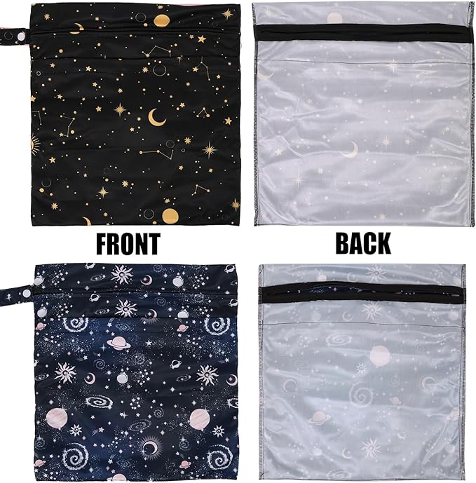 2pcs Travel Waterproof Laundry Bag, Cloth Diaper Wet Dry Bags with Handle & 2 Zipper Pockets, Reusable Washable Dirty Clothes Bag for Baby Adult Travelling Hanging, Bathing Beach Pool Daycare