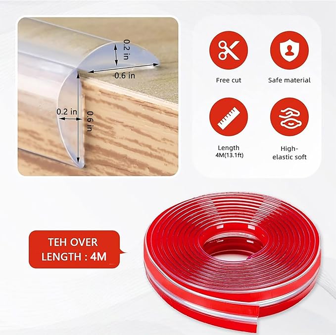 Edge Protector Strip, Corner Protector Baby,Corner Protectors for Furniture with3M Adhesiveft，Safe for Table, Fireplace (0.6x0.6 in Width 13.1 ft Length)