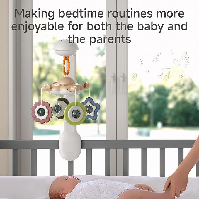 Tumama Baby Crib Mobile with Projection Night Light, Music and White Noise, Soft Plush Mirror Hanging Toys, Mute Spin Motor Nursery Toys for Infant 0-3, 6-9 Month Newborn Xmas Gift (Clouds)