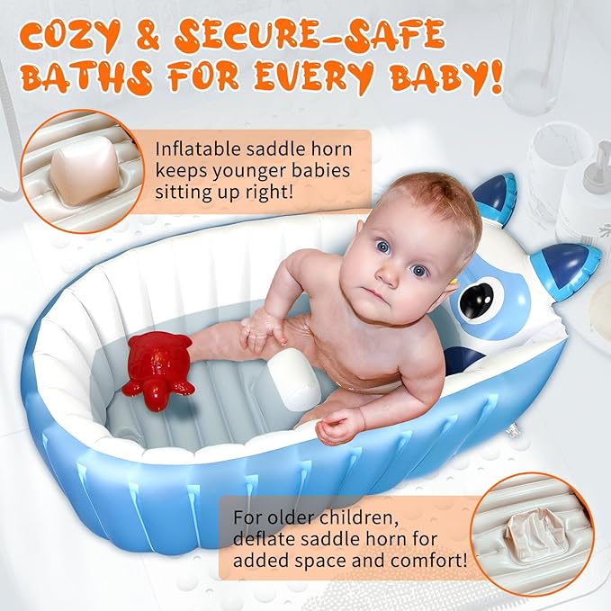 Boczif Inflatable Baby Bathtub, Toddler Bath Tub Non-Slip Baby Pool for Sitting, Foldable Infant Shower Basin Mini Air Swimming Pool, Kids Must Have Travel Bath, Portable Bathtub(Blue)