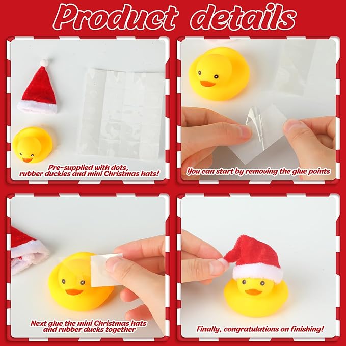 Liliful 48 Pcs Christmas Rubber Ducks with Hat Xmas Mini Rubber Ducks in Bulk Holiday Party Favors Bath Toys for Christmas Party Decor Gift (Santa Hat)