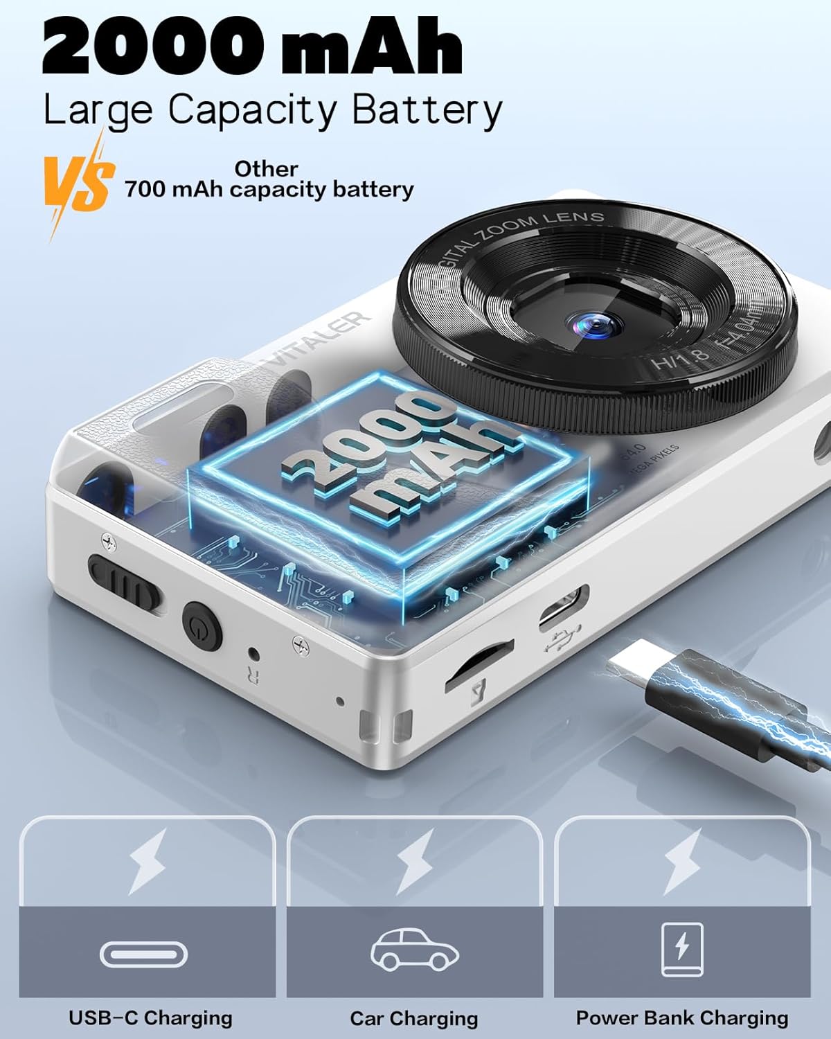 Digital Camera, Autofocus 48MP 4K Camera for Photography with 32GB Card, Portable Compact Point and Shoot Digital Camera for Teens Adult Beginner Kids with Metal Shell, 2000 mAh Battery