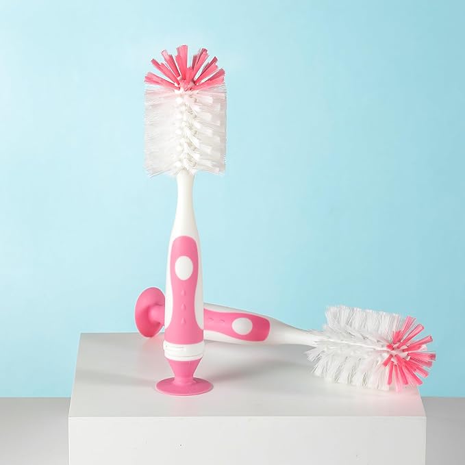 Chemimoso Multifunctional Cleaning Brush, Baby Bottle Brush, Bottle Brush Cleaner, Rotate The Suction Cup to Obtain The Small Bristle Brushes, Set Z, Pink, Nylon and Nylon Brush