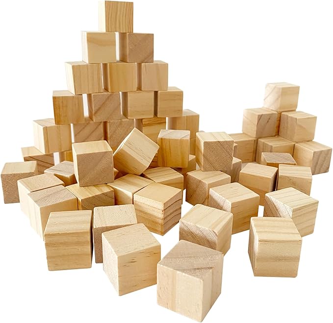 Unfinished Wooden Cubes,Pack of 50 Wood Blocks for Crafting,1 Inch Wood Square Blocks for Crafts Making & DIY Projects & Decor