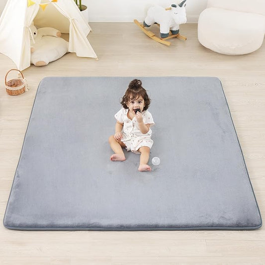 1.3" Thick Baby Floor Play Mat 50x50, Basic Padded Foam Mat for Tummy Time Crawling, Non Slip Cushioned for Babies Toddlers Infants Kids (Light Grey)