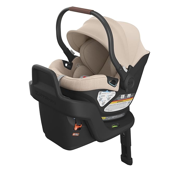 UPPAbaby Aria Lightweight Infant Car Seat/Just Under 6 lbs for Easy Portability/Base with Load Leg + Infant Insert Included/Direct Stroller Attachment/Declan (Oat Mélange/Chestnut Leather)