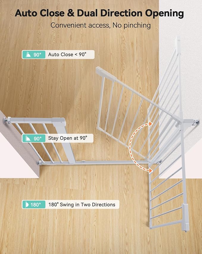 COMOMY 36" Extra Tall Baby Gate for Stairs Doorways, Fits Openings 29.5" to 43.3" Wide, Auto Close Sturdy Safety Dog Gate for House, Pressure Mounted Easy Walk Through Pet Gate with Door, White