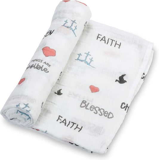 LollyBanks Baby Blanket for Girls, Large 47 x 47 Inches Soft Muslin Swaddle Blankets, 100% Cotton Breathable and Lightweight Baby Receiving Blankets, Baby Essentials, Registry (Inspirational Print)