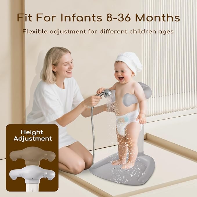 Dollate Baby Shower Standing Support Adjustable Height Baby Shower Stand with Anti-Slip Base, Portable Bath Stand for Infant 8-36 Months Toddler Standing Bath Support for Shower & Tub