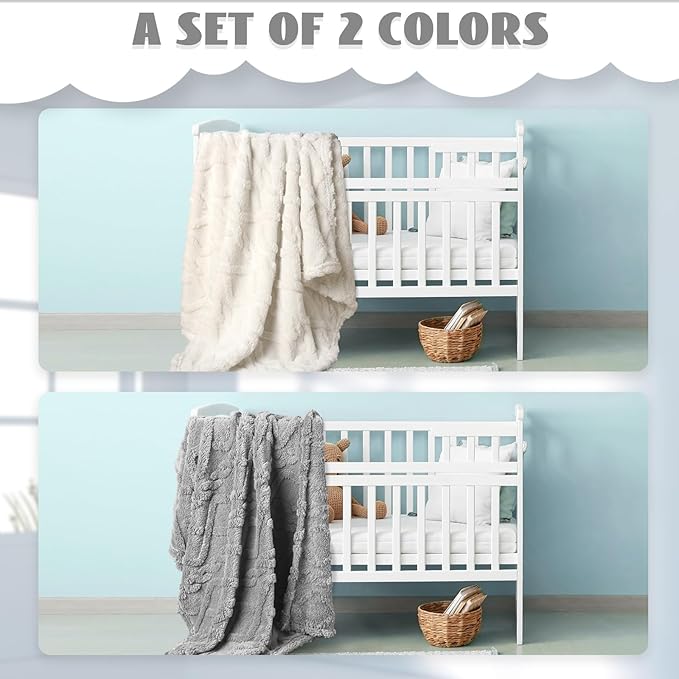 VitalCozy 4 Pcs Fluffy Baby Blanket Fleece 30" x 40" 3D for Boys Nursery Little Girl Infant or Newborn Receiving Swaddling Blankets(Neutral Color)