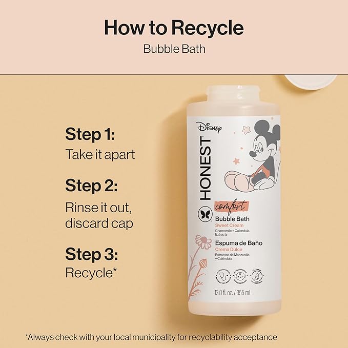 The Honest Company Foaming Bubble Bath | Gentle Enough for Baby | Dermatologist Tested, Tear-Free, Hypoallergenic | Disney’s Mickey Mouse Comfort Sweet Cream, 12 fl oz