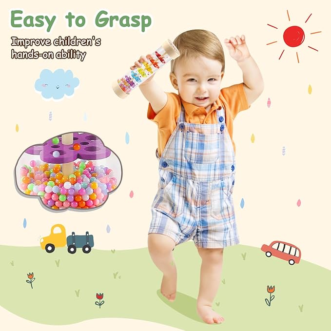 LOOIKOOS Rainmaker - 7 inch Wooden Rain Stick Montessori Toys for Babies 6-12 Months,Baby Rattle Shaker Sensory Developmental Toy,Raindrops Musical Instrument Baby Musical Toys for Baby 6 7 8 9