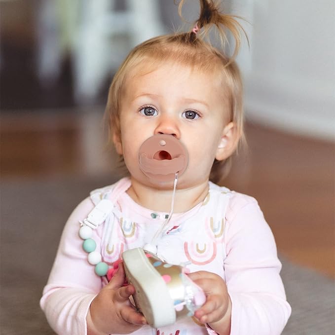 Soother Pacifier,Food Grade Silicone Pacifiers with Handle & 3 Holes for Added Safety, BPA Free, 2 Pack (Muted+Apricot)