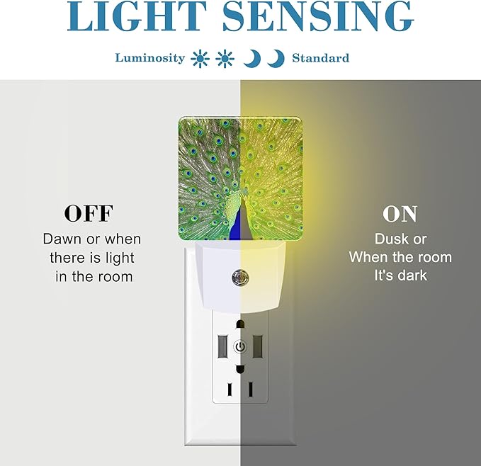 Night Light for Kids Girls Boys, Magnificent Peacock LED Night Light Plug into Wall with Dusk to Dawn Sensor for Room Decor, Hallway, Kitchen, Bathroom, Nursery, Stairs