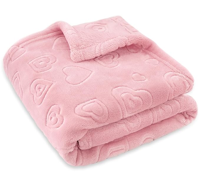 BORITAR Baby Blanket with Heart Design for Girls Ultra Soft Fleece Warm and Lightweight Blankets for Infant Toddler Newborn, 30x40 Inch, Blush Pink
