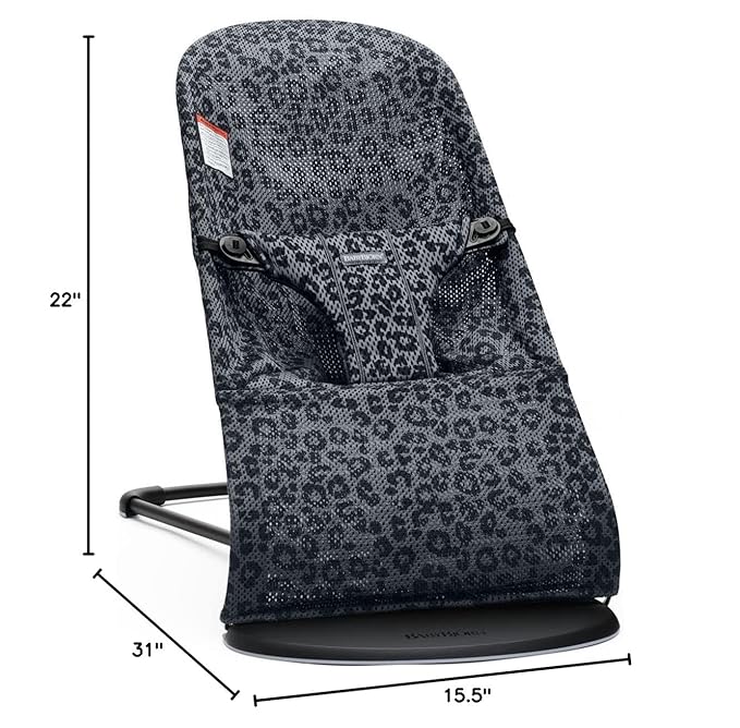 BabyBjörn Bouncer Bliss, Mesh, Anthracite/Leopard 2-in-1 Adjustable Baby Bouncer Seat and Toddler Chair, Newborn to Toddler (8-29 lbs), 4 positions, Lightweight & Portable
