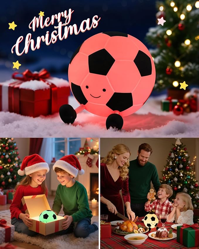 YISUN Soccer Silicone Night Light for Kid, Rechargeable Night Lights with 7 Colors & Timer, Cute Squishy Lamp for Boys Girls Christmas Gifts, Dimmable LED Light Room Decor Toys