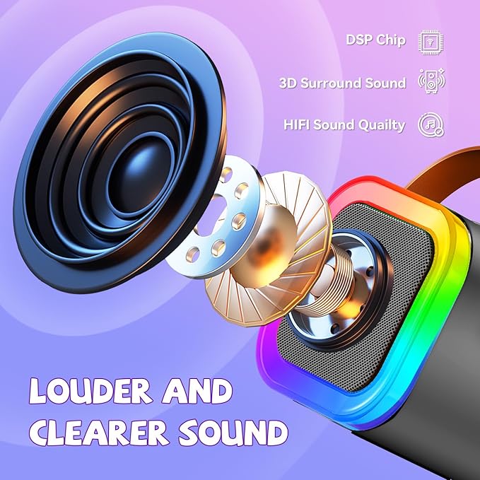 【2025 Newest】 Mini Karaoke Machine for Kids Girls & Boys - Portable Bluetooth Speaker with 2 Wireless Microphones - Kids Birthday Gifts for Ages 4-10 - Kids' Instrument Accessories - Space Gray