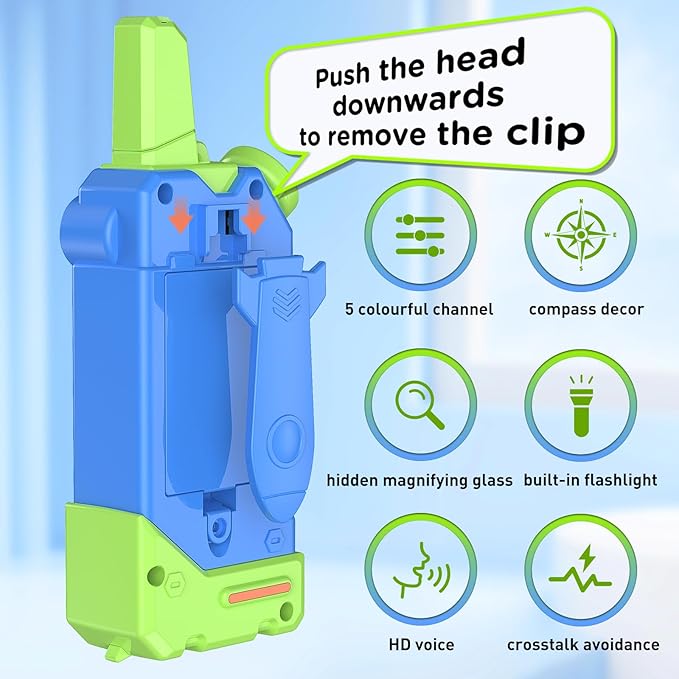 Walkie Talkies for Kids,5 Colourful Channels 2 Way Radio,Compass Flashlight and Magnifying Glass,3 Miles Long Range for Adventure Game,Outside, Camping, Hiking,Toys for 3-12 Year Old Boys Girls