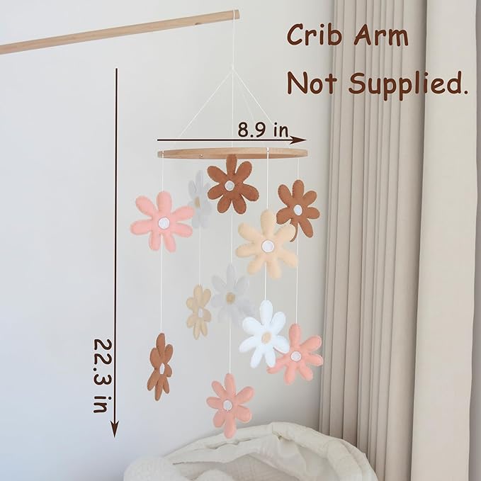 Flower Crib Mobile for Girls - Handmade Daisy Baby Mobile for Crib & Bassinet, Eco-Friendly Nursery Mobile, Shower Baby Girl Mobile for Crib