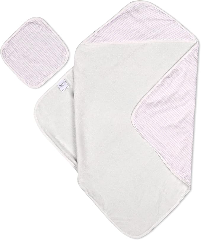 Bamboo Viscose Baby Hooded Towel & Washcloth Set for Babies and Toddlers, Soft & Absorbent, 70% Viscose from Bamboo, 30% Cotton Muslin - Imported (Purple)