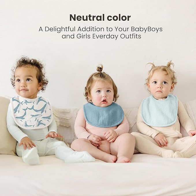 Konssy 10-Pack Muslin Baby Bibs, Soft Cotton Bandana Bibs for Drooling & Teething, Unisex Solid Colors for Boys & Girls, Newborn & Infant